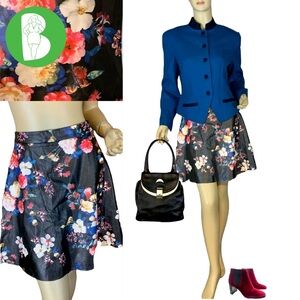 EXPRESS BLACK WITH BRIGHT COLORS FAUX LEATHER FLORAL SKIRT (16)